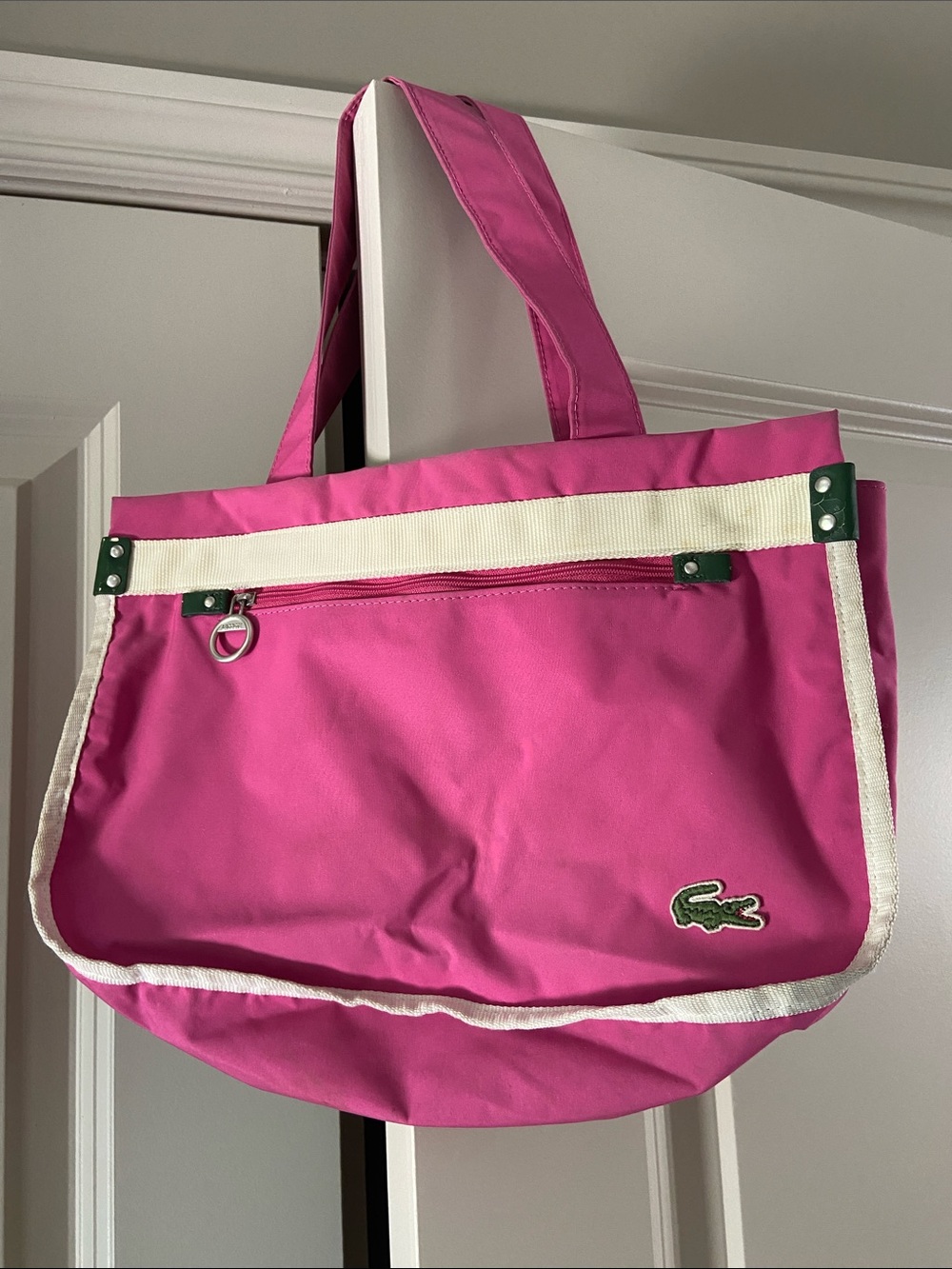 Lacoste Hot Pink Canvas Tote with Cream Trim